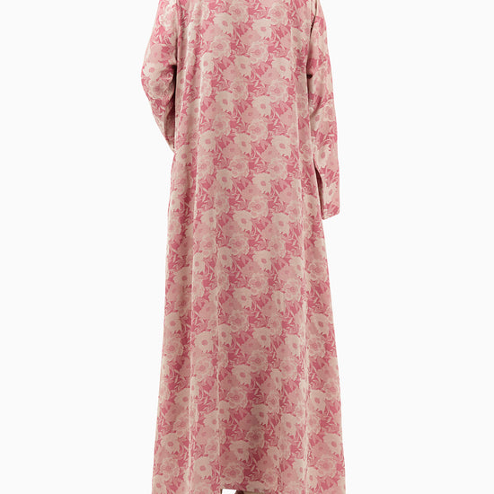 Model wears Pink With Beige Floral Abaya