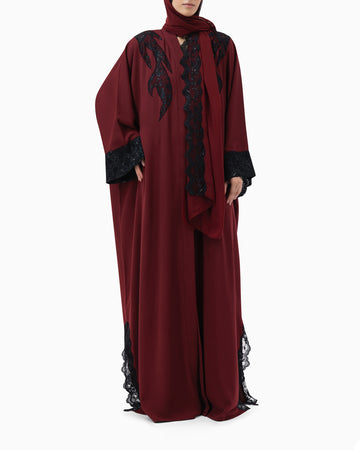 Abaya | Burgundy With Lace