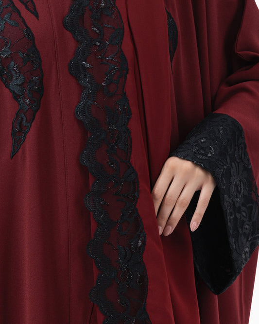Abaya | Burgundy With Lace