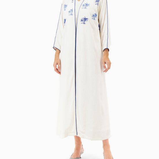 Model wears White Palm Abaya