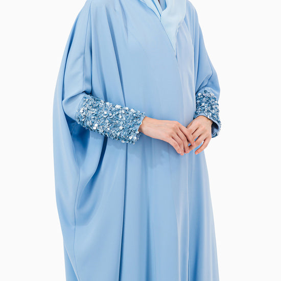 Model wears Sky Blue Abaya