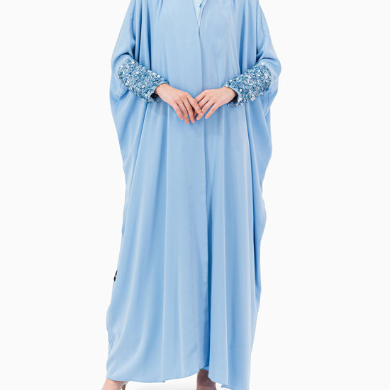 Model wears Sky Blue Abaya
