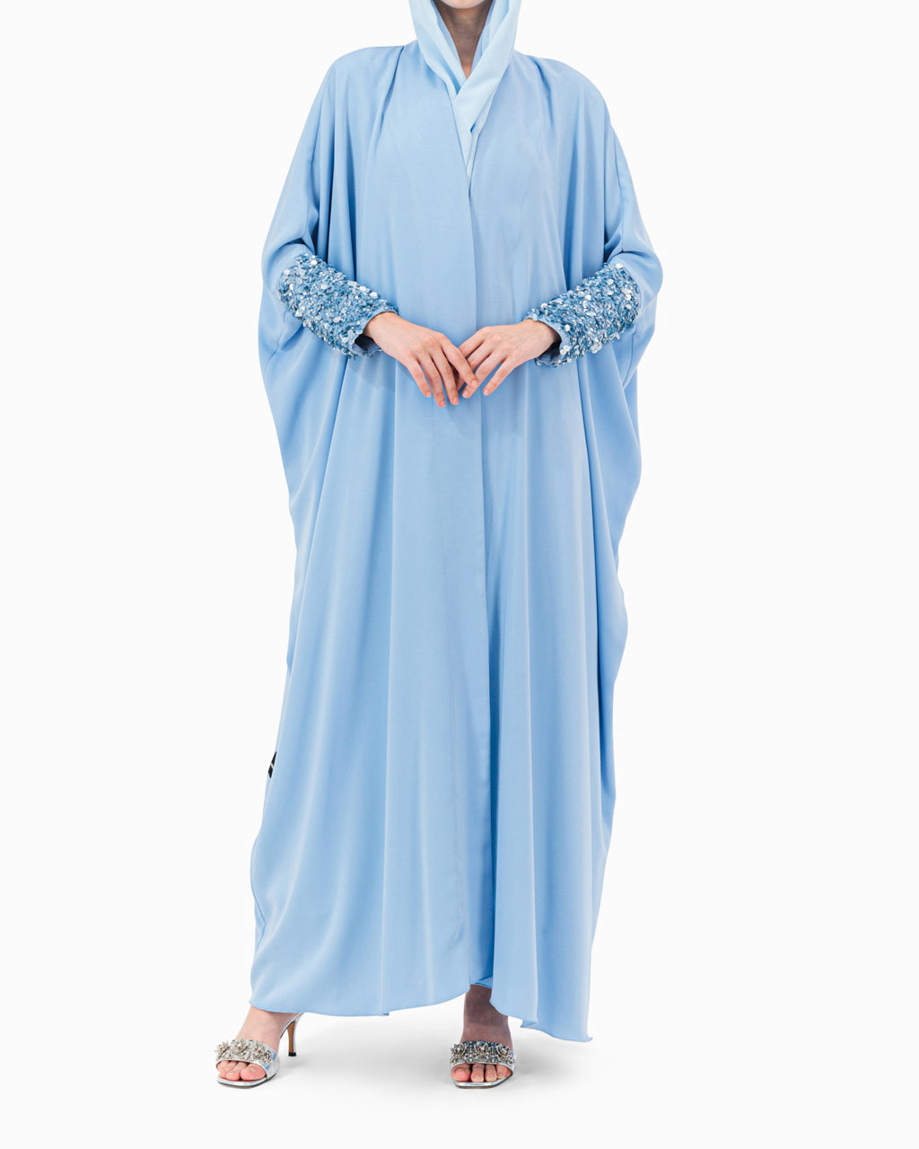 Model wears Sky Blue Abaya