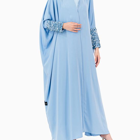 Model wears Sky Blue Abaya