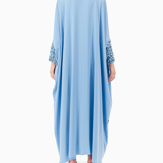 Model wears Sky Blue Abaya