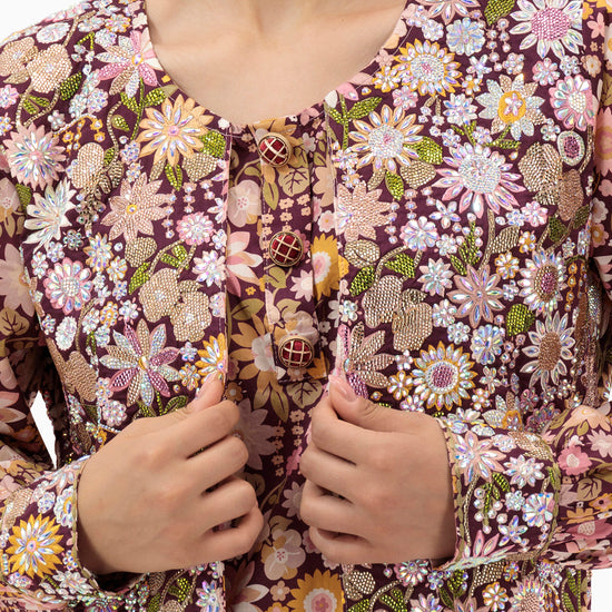 Model wears Purple Kaftan