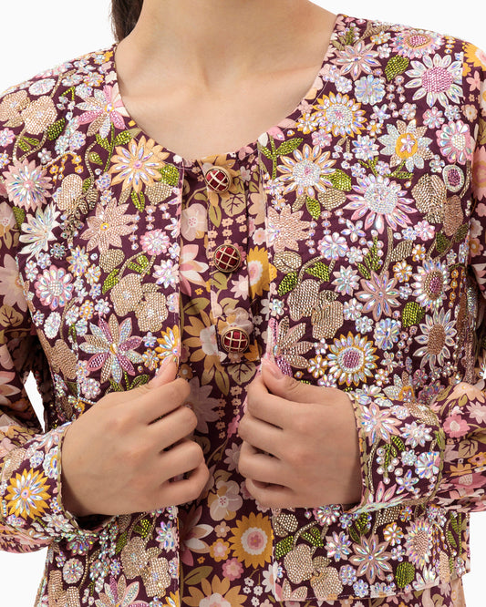 Model wears Purple Kaftan