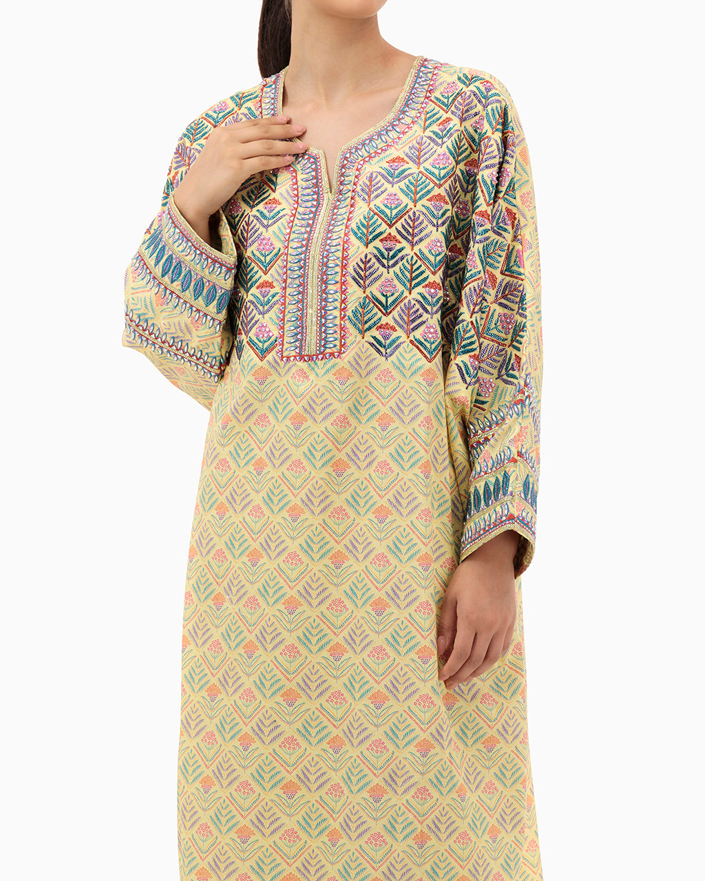 Model wears Amna Yellow