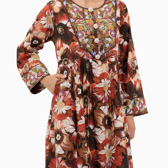 Model wears Brown Kaftan