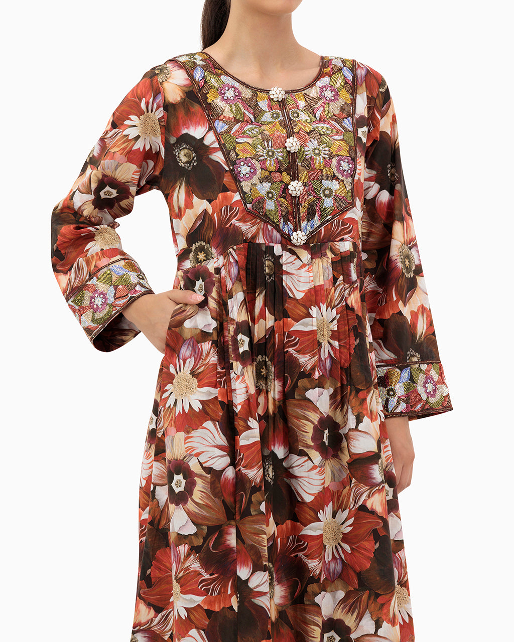 Model wears Brown Kaftan