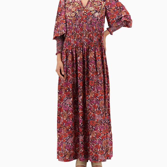 Model wears Purple Pleated Kaftan