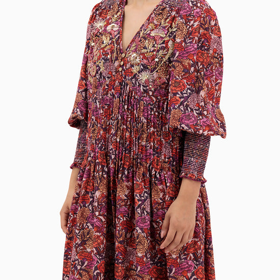 Model wears Purple Pleated Kaftan