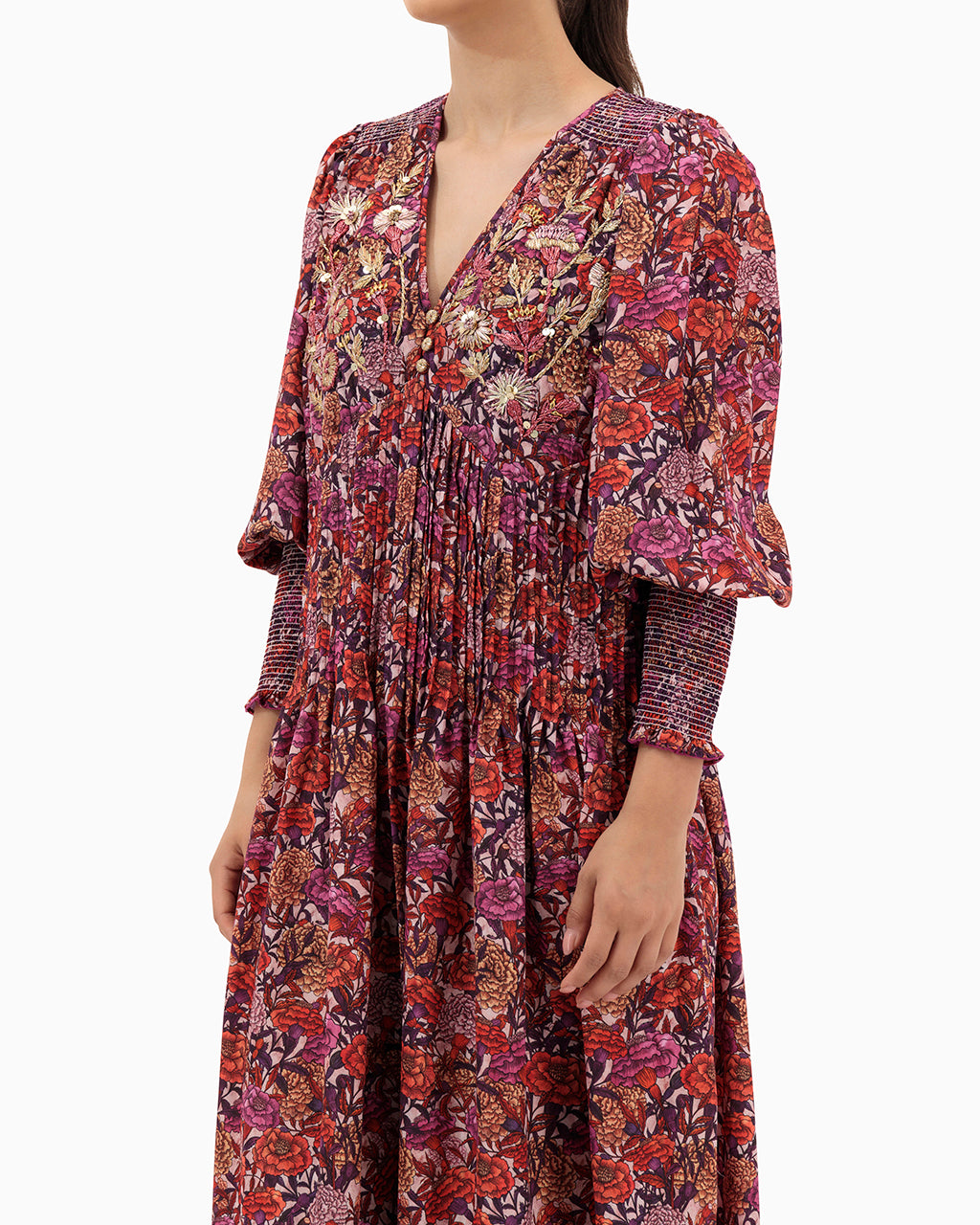 Model wears Purple Pleated Kaftan