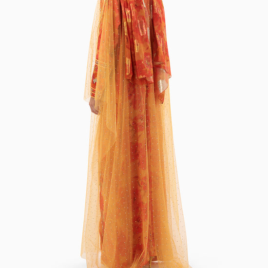 Model wears Mkhawar | Orange with Thoub
