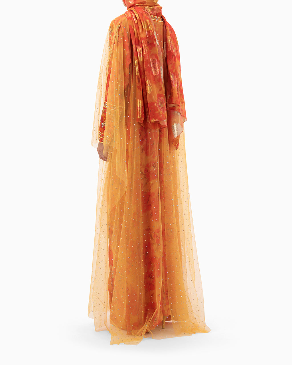 Model wears Mkhawar | Orange with Thoub