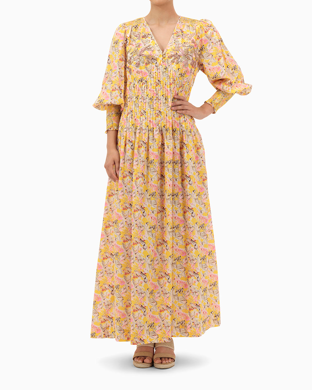 Yellow Pleated Kaftan