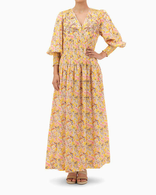 Yellow Pleated Kaftan