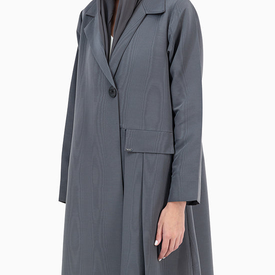 Model wears Dark Grey Jacquard Abaya