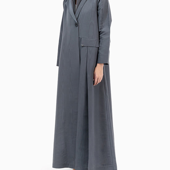 Model wears Dark Grey Jacquard Abaya