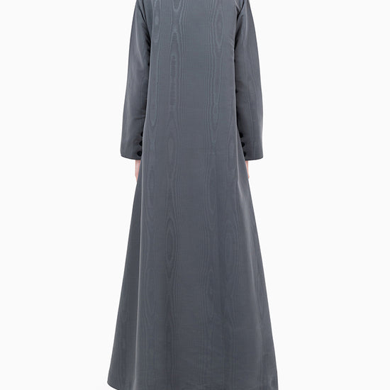 Model wears Dark Grey Jacquard Abaya