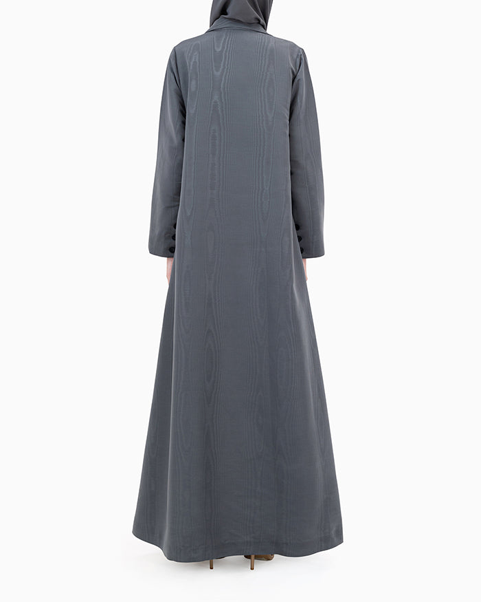 Model wears Dark Grey Jacquard Abaya