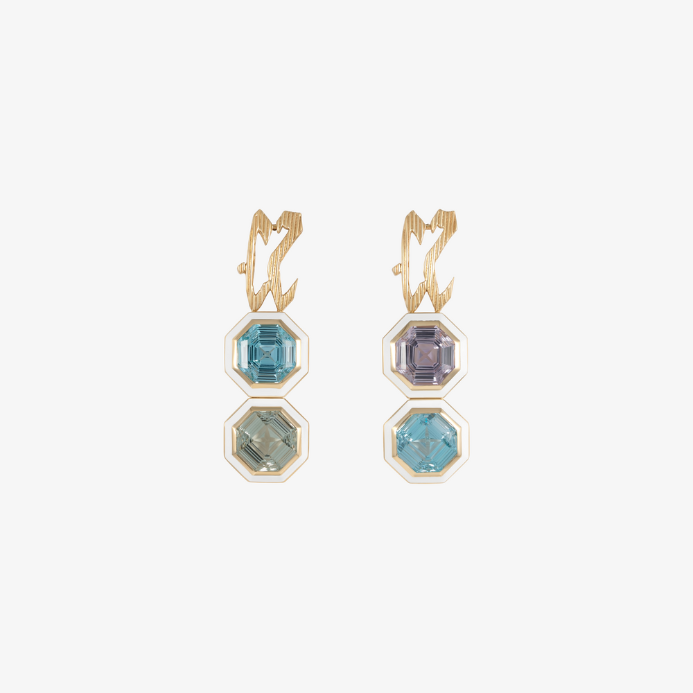 TAIM - 18K Gold, Blue Topaz, Amethyst & Peridot "Love" Earrings