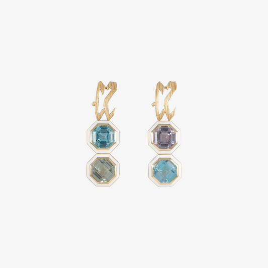 TAIM - 18K Gold, Blue Topaz, Amethyst & Peridot "Love" Earrings