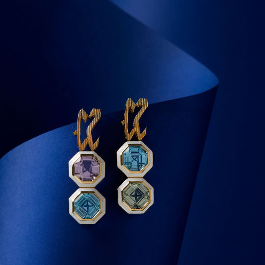 TAIM - 18K Gold, Blue Topaz, Amethyst & Peridot "Love" Earrings