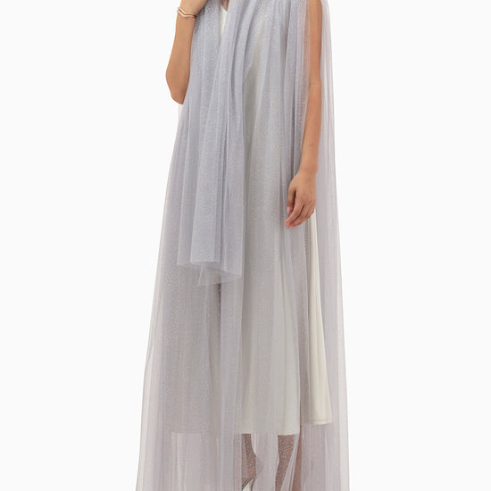 Model wears Grey Wedding Abaya