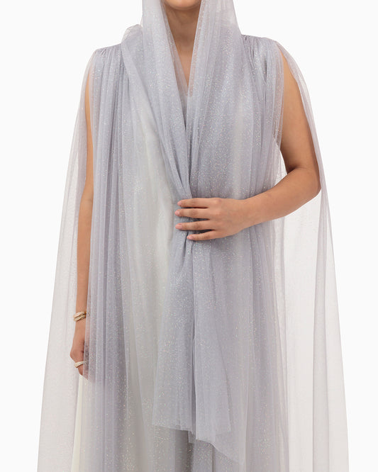 Model wears Grey Wedding Abaya