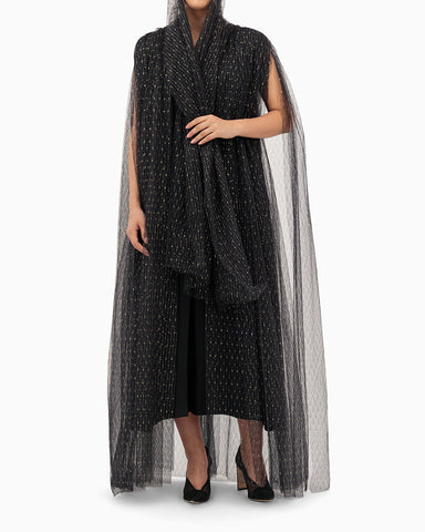 Black Wedding Abaya With Gold Dots