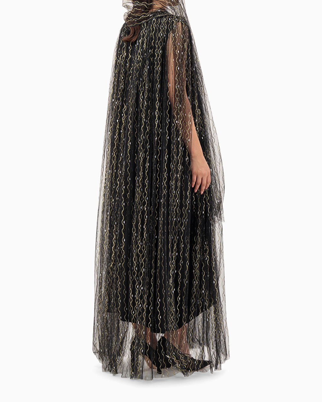 Model wears Gold Swirl Wedding Abaya