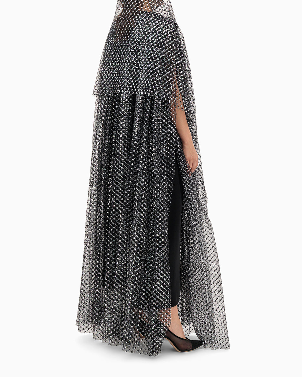 Model wears Silver Patterned Wedding Abaya