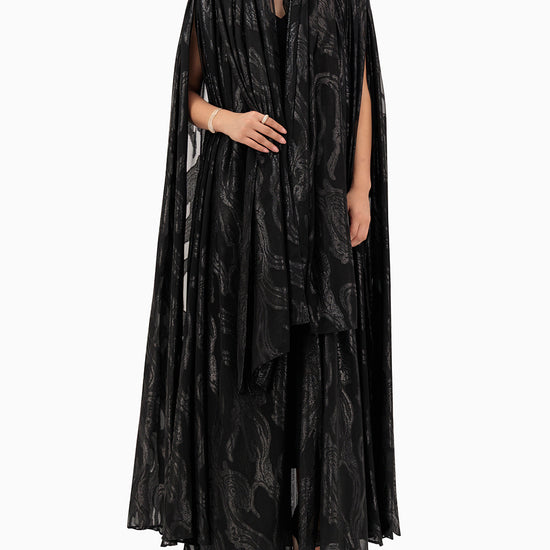 Model wears Black Patterned Wedding Abaya