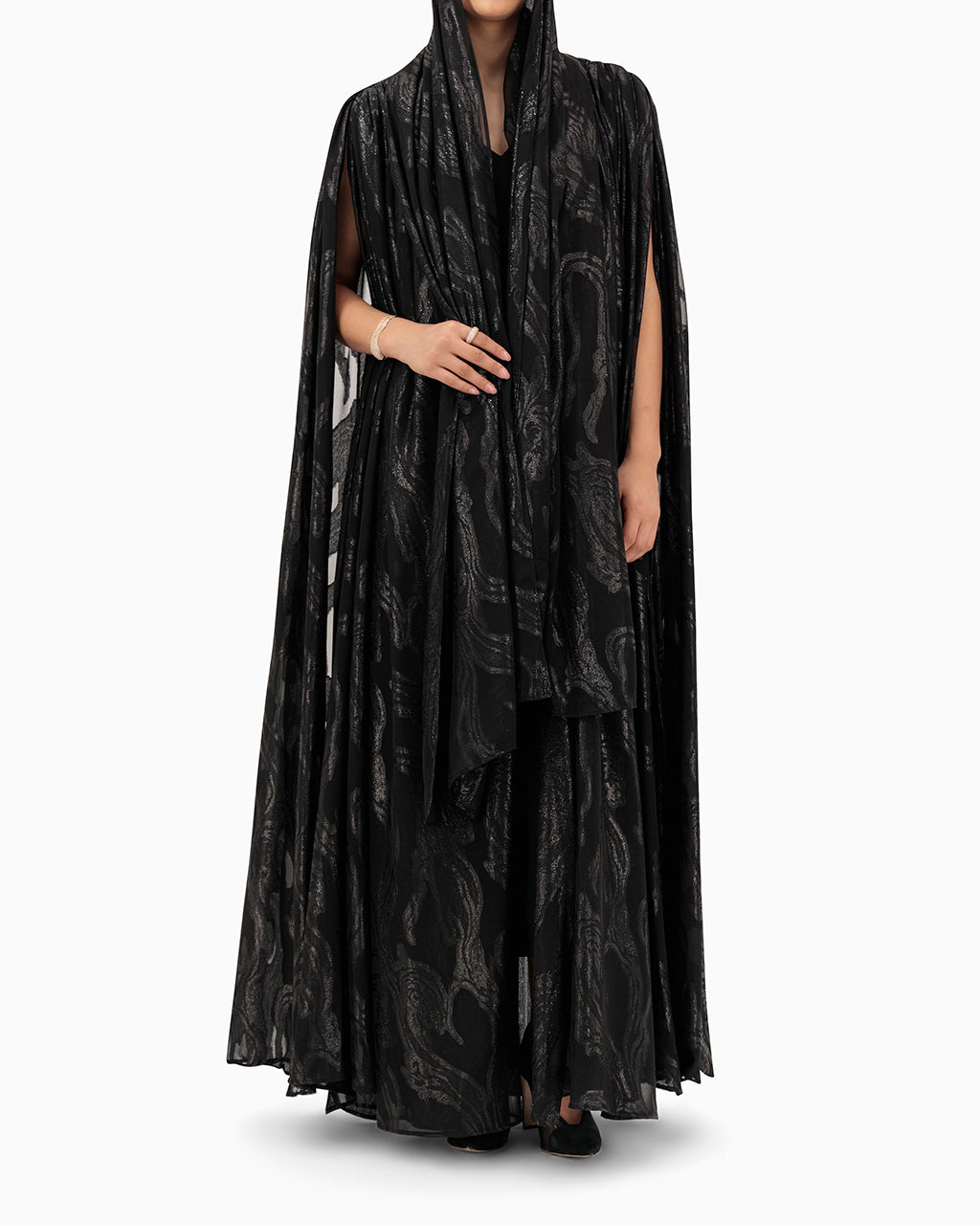 Model wears Black Patterned Wedding Abaya