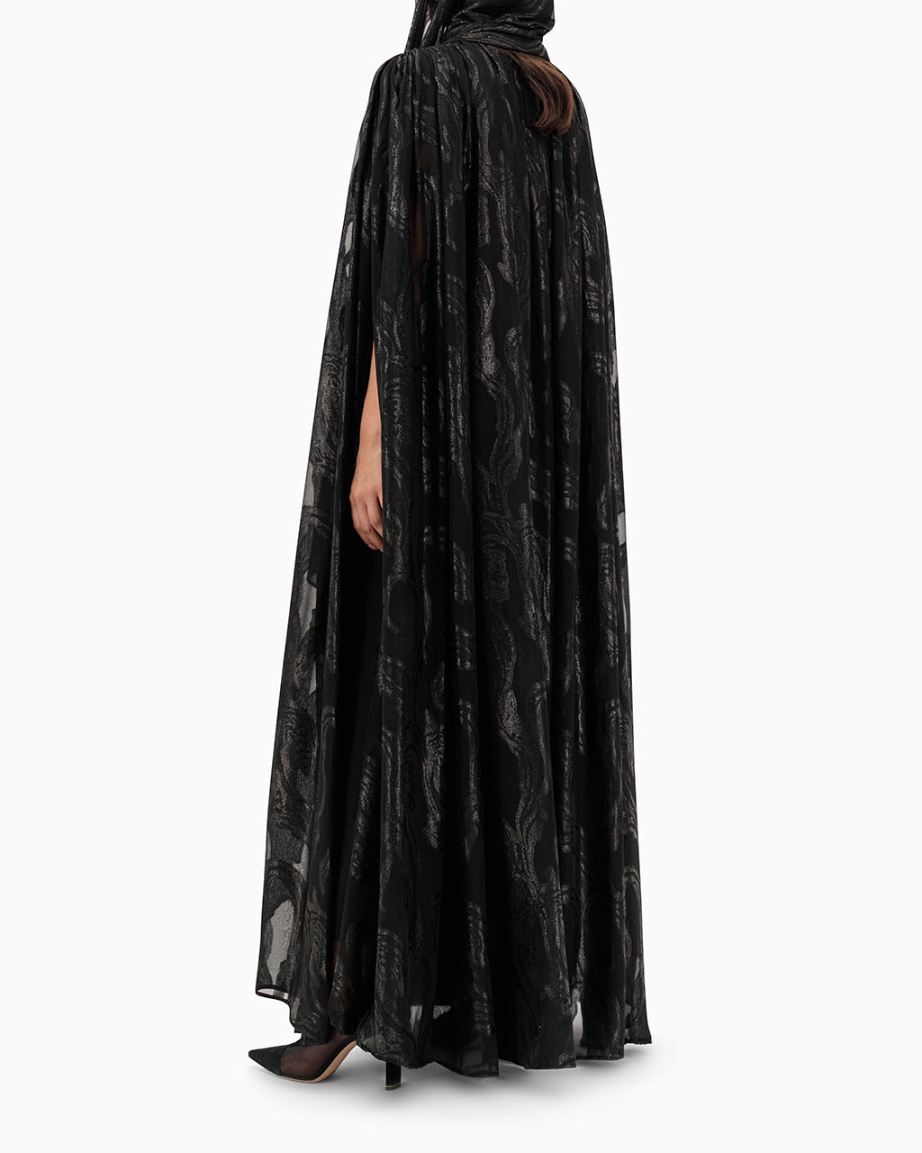 Model wears Black Patterned Wedding Abaya