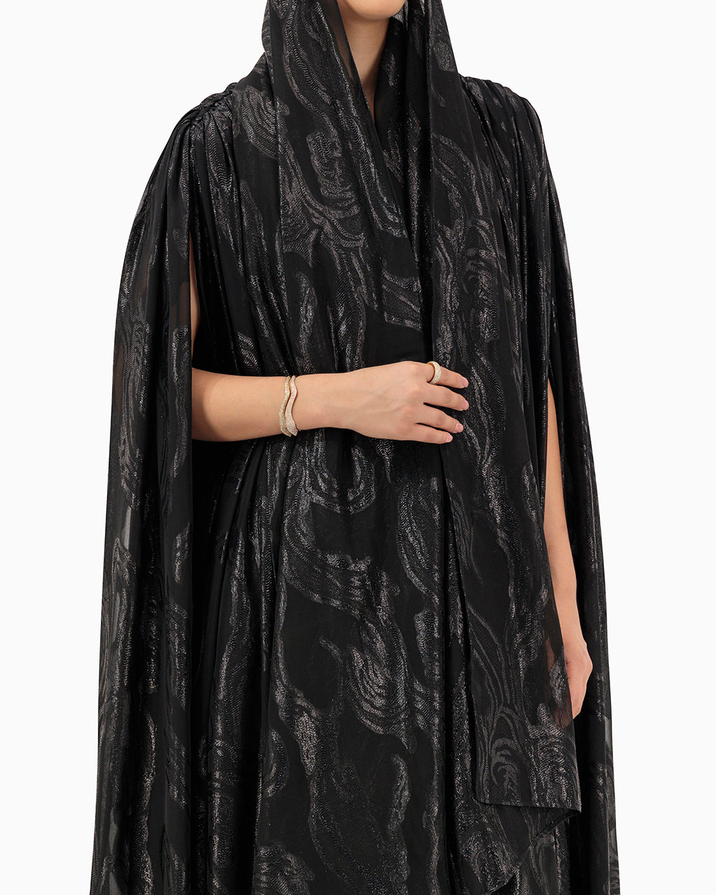 Model wears Black Patterned Wedding Abaya