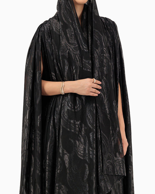 Model wears Black Patterned Wedding Abaya