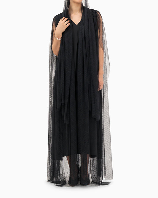 Model wears Dotted Black Wedding Abaya
