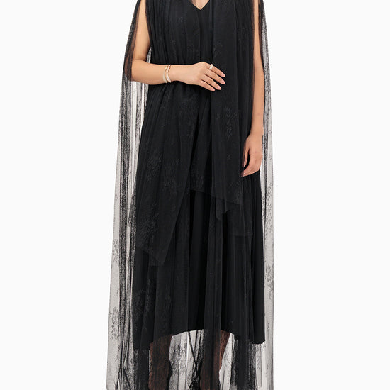 Model wears Black Patterned Wedding Abaya