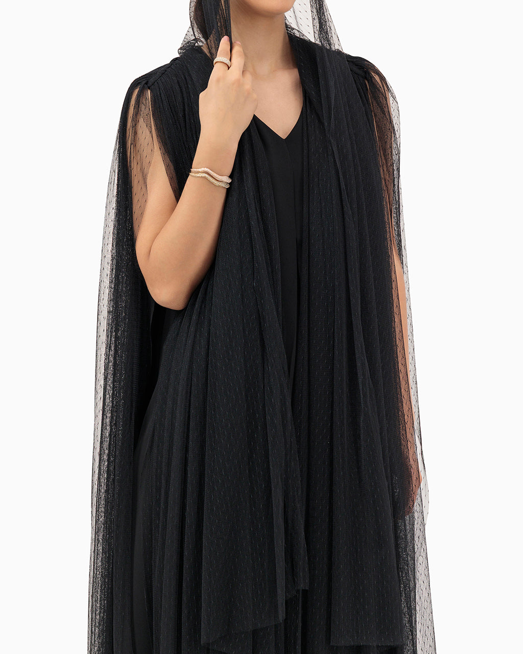 Model wears Dotted Black Wedding Abaya